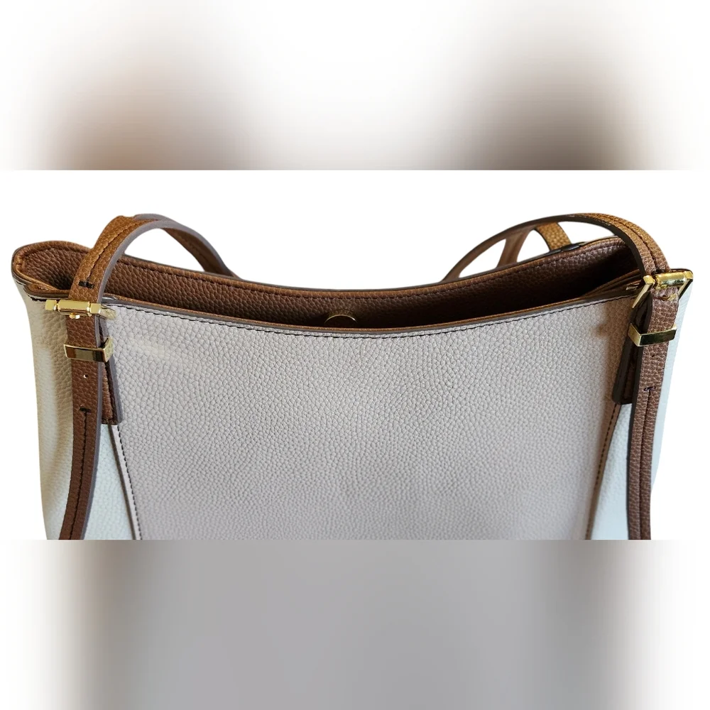 EUC Liz Claiborne Tote, Tan and Cream Purse, Liz Claiborne Purse, Two Toned Bag - Picture 5 of 16